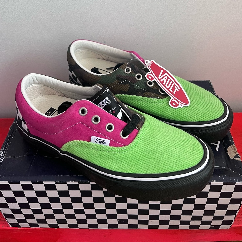 NWT Vans x Noah NYC sneakers neon green camo pink checkered
